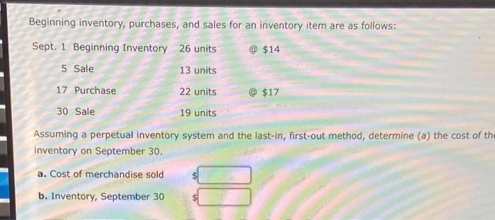 Solved Beginning Inventory, Purchases, And Sales For An | Chegg.com