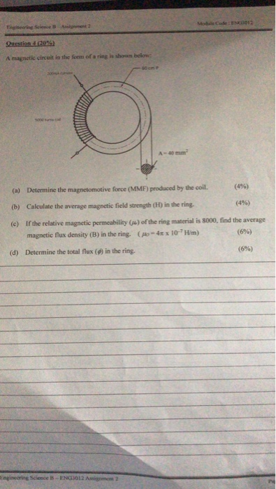 Solved Mae Code NO12 A magnetic circuit in the form of a | Chegg.com