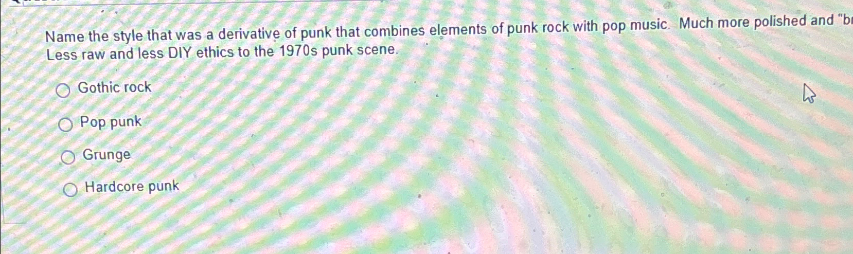 Solved Name the style that was a derivative of punk that | Chegg.com