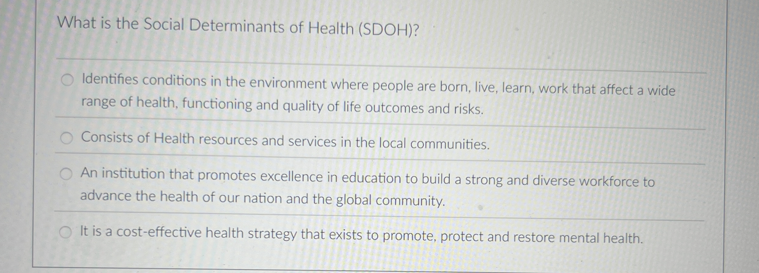 Solved What is the Social Determinants of Health