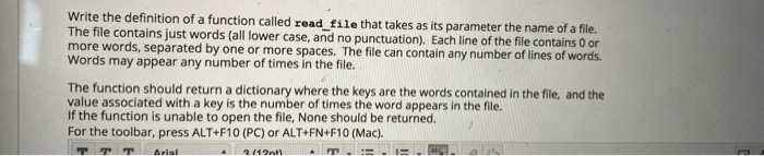 Solved Write the definition of a function called read_file | Chegg.com