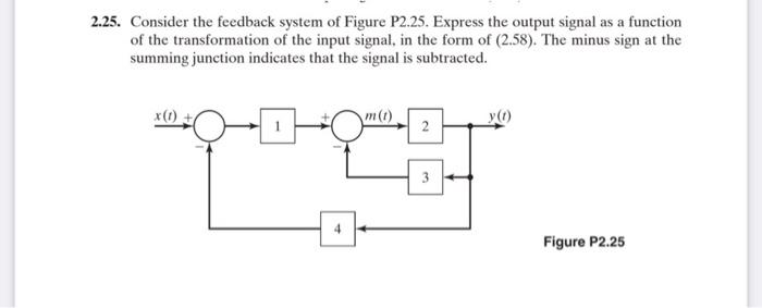 Solved 2.25. Consider the feedback system of Figure P2.25. | Chegg.com