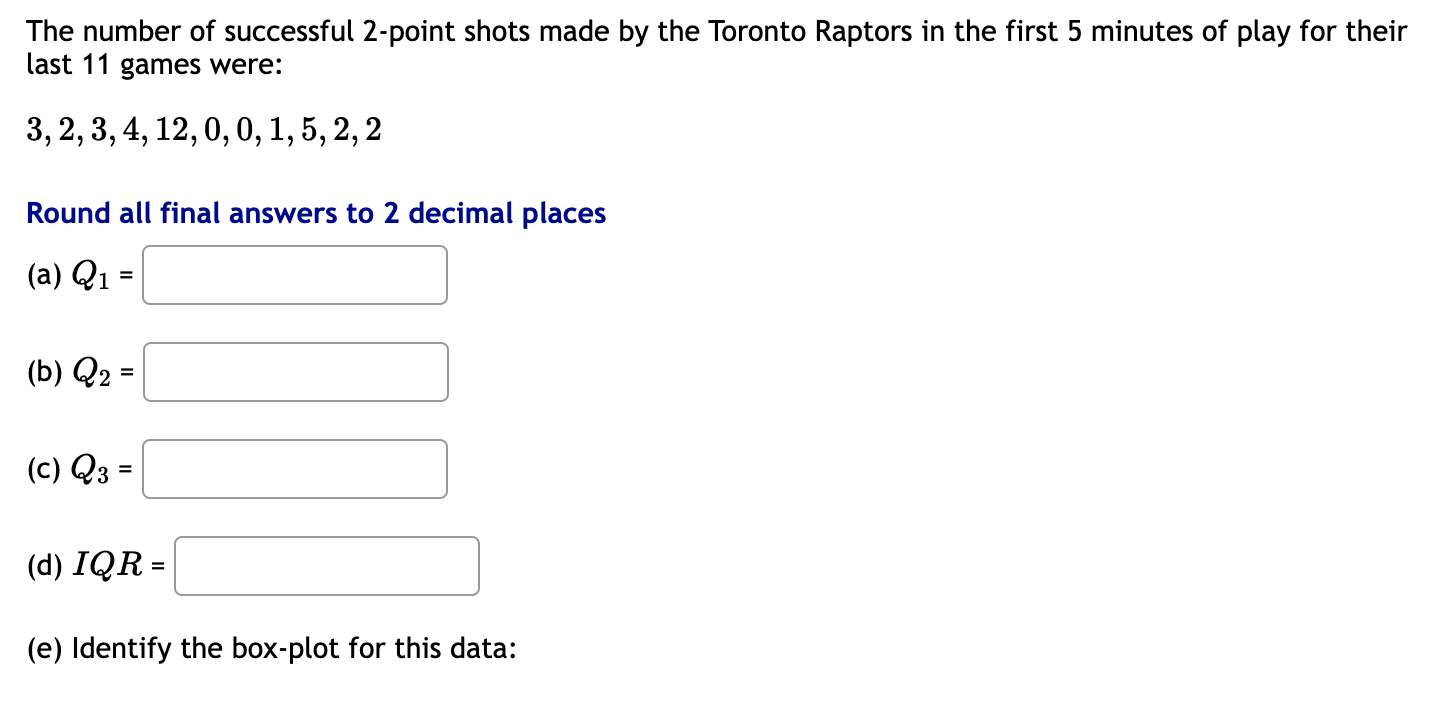 Solved The number of ﻿successful 2-point shots made by ﻿the | Chegg.com