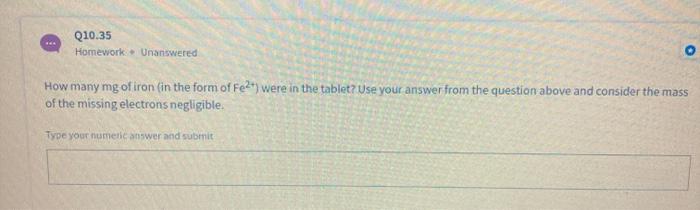 Q10.35 Homework. Unanswered How many mg of iron (in | Chegg.com