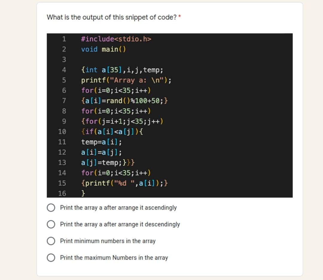 Solved What is the output of this snippet of code? * | Chegg.com