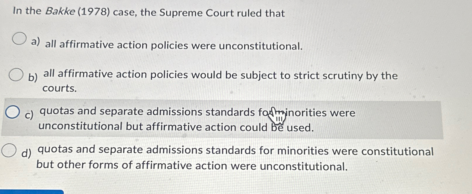 Solved In the Bakke 1978 case the Supreme Court ruled Chegg