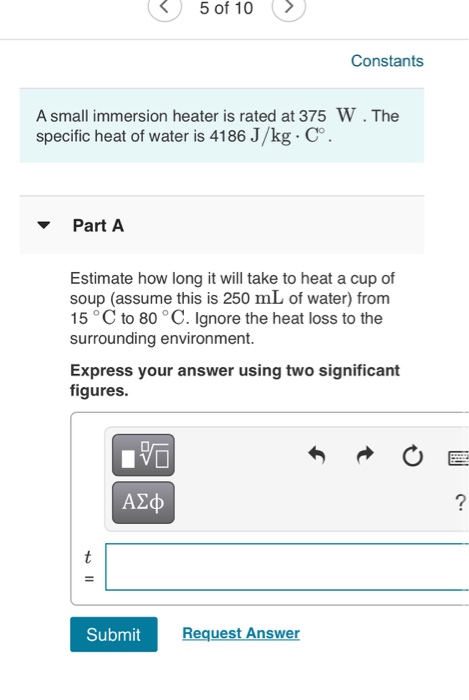 Solved 5 Of 10 Constants A Small Immersion Heater Is Rate Chegg Com