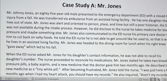 Solved Case Study A: Mr. Jones Mr. Johnny Jones, an | Chegg.com