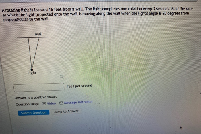 Solved A rotating light is located 16 feet from a wall. The | Chegg.com