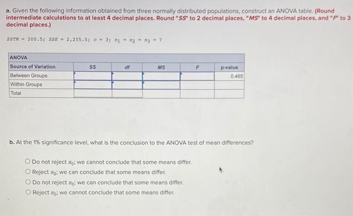 Solved a. Given the following information obtained from | Chegg.com