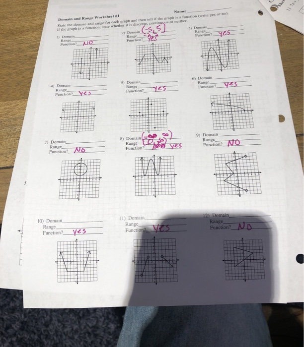 domain and range assignment answer key