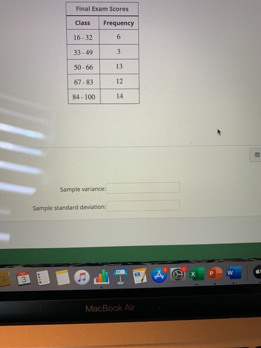 Solved Calculate the sample variance and sample standard | Chegg.com