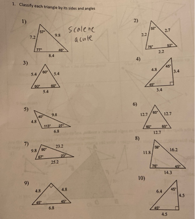 Solved 1 Classify Each Triangle By Its Sides And Angles 9304