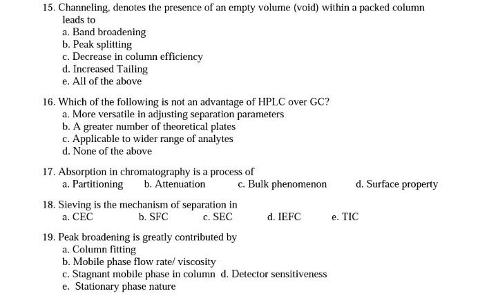 Solved 15 Channeling Denotes The Presence Of An Empty Chegg Com