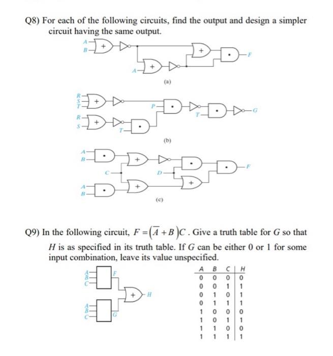 Solved Q8) For Each Of The Following Circuits, Find The | Chegg.com