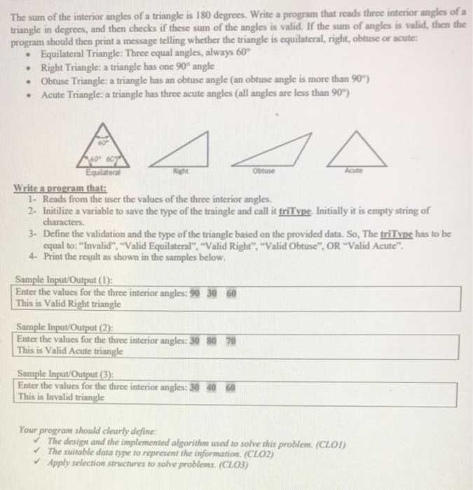 Solved The sum of the interior angles of a triangle is 180 | Chegg.com