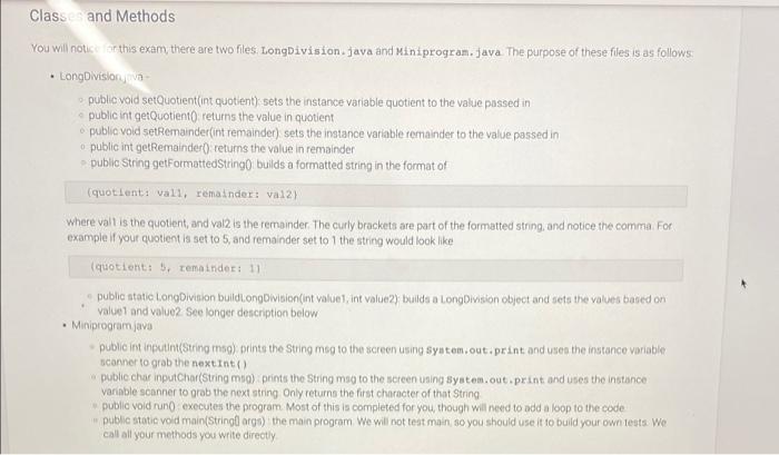 Solved Class and Methods You will notice for this exam, | Chegg.com