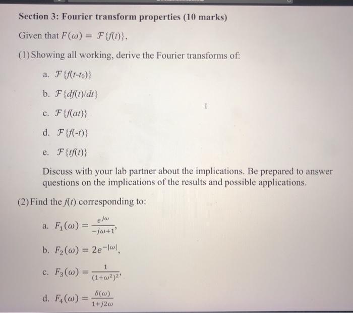 Solved Section 3: Fourier Transform Properties (10 Marks) | Chegg.com