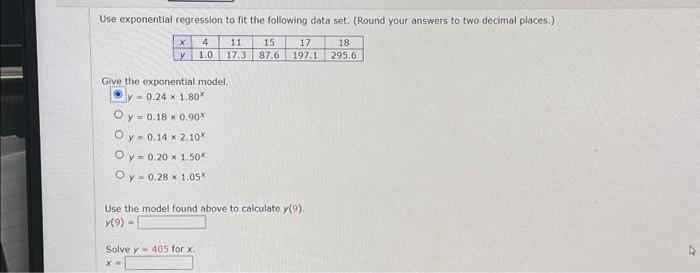 Solved Use Exponential Regression To Fit The Following Data 1088