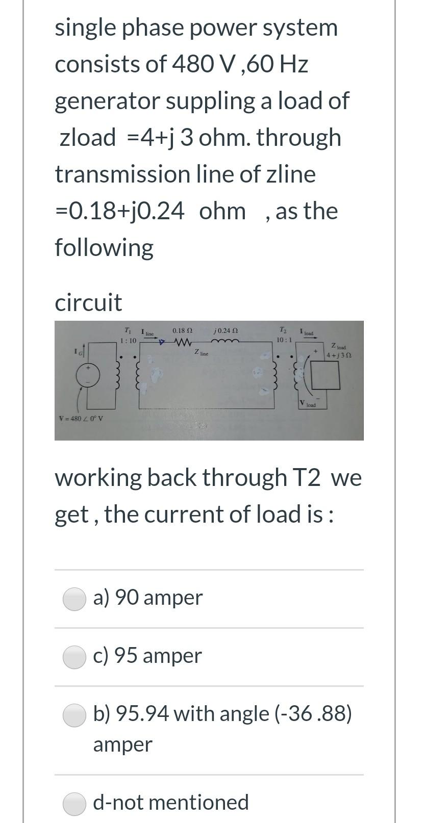 Solved Single Phase Power System Consists Of 480 V60 Hz 8482