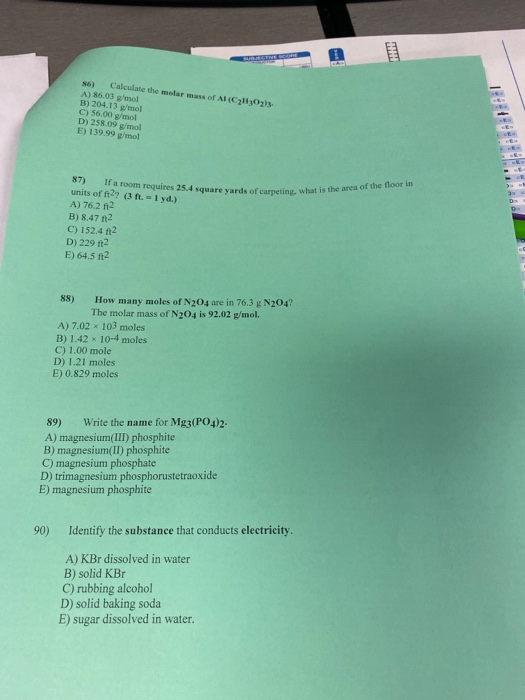 Solved Sarcinelom Calculate The Molar Mass Of Al C2ly02