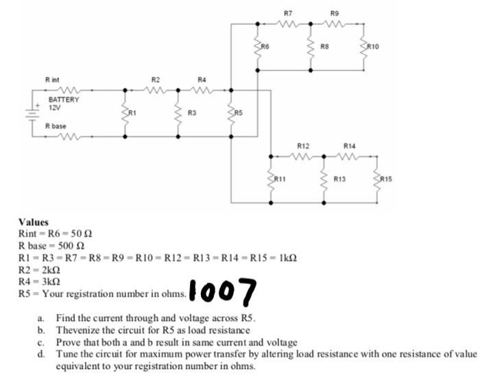 Solved R7 R9 R6 R8 R10 Rint R2 R4 BATTERY 12V R3 R base R12 | Chegg.com