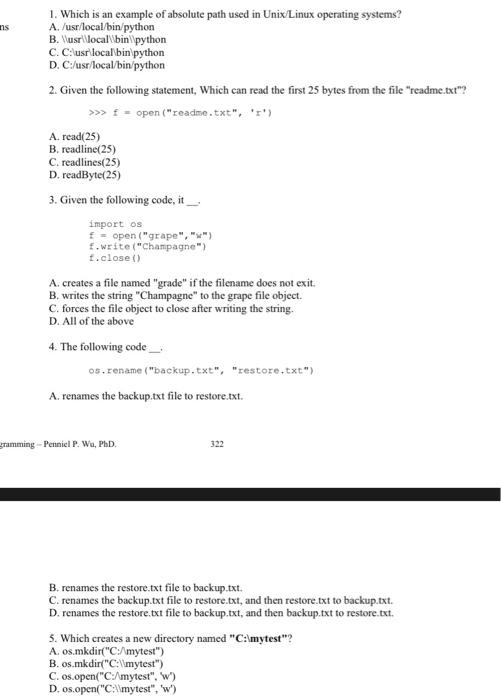 Solved ns 1. Which is an example of absolute path used in | Chegg.com