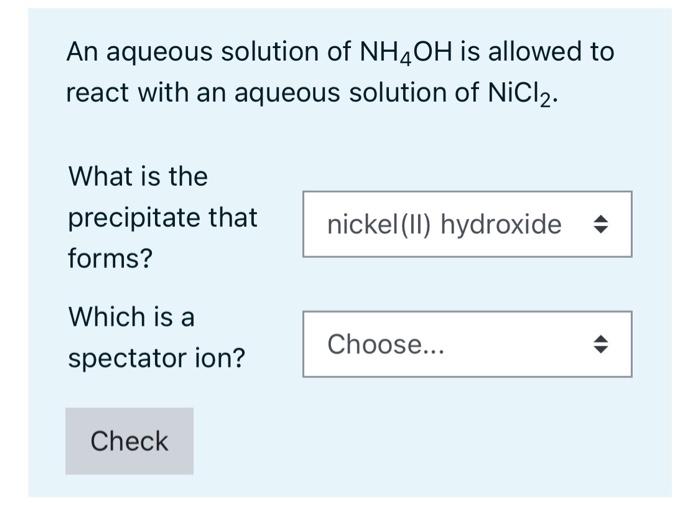 Solved An aqueous solution of NH4OH is allowed to react with | Chegg.com