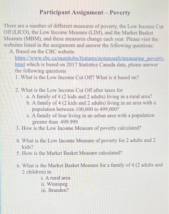 Participant Assignment - Poverty There are a number | Chegg.com