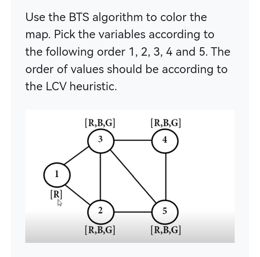 Solved Use the BTS algorithm to color the map. Pick the | Chegg.com