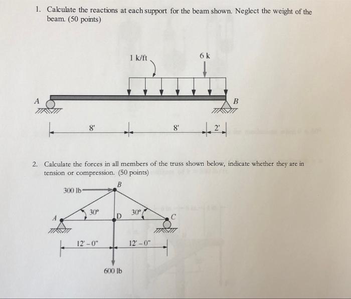Solved 1. Calculate the reactions at each support for the | Chegg.com