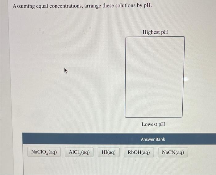Solved Assuming equal concentrations, arrange these | Chegg.com