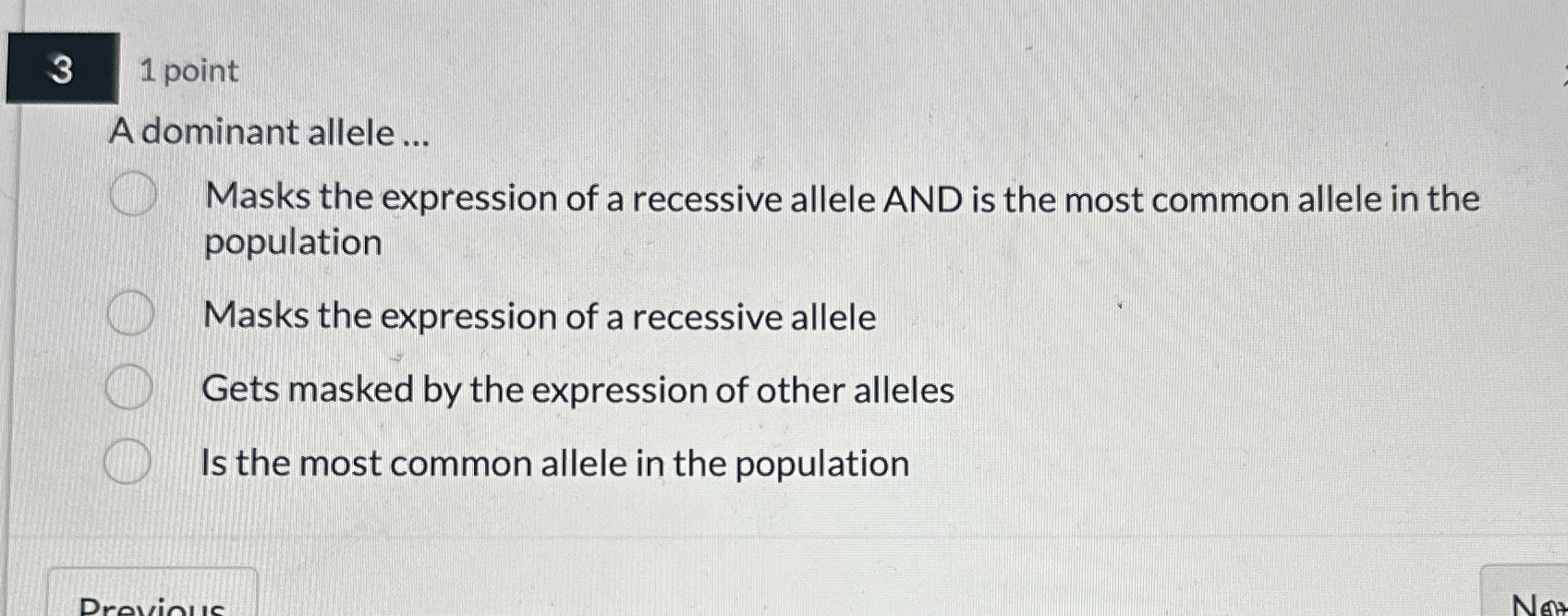 Solved 31 ﻿pointA dominant allele ...Masks the expression of | Chegg.com