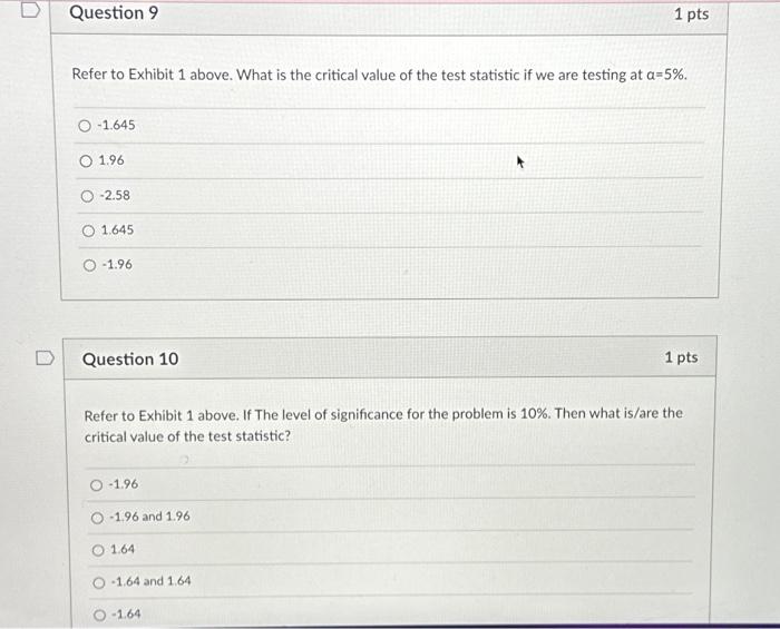 Solved Refer to Exhibit 1 above. The standard error of | Chegg.com