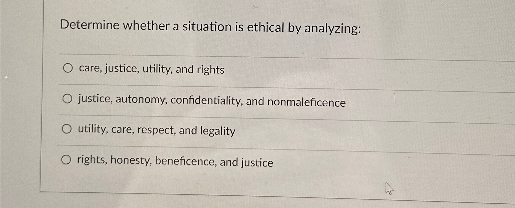 Solved Determine whether a situation is ethical by | Chegg.com