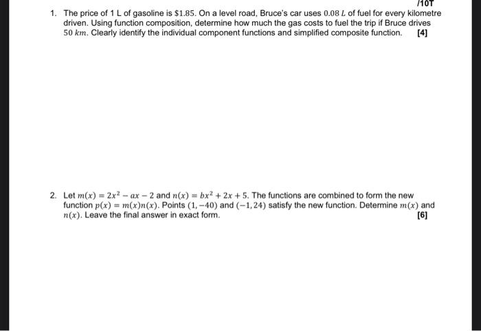 Solved 1. The price of \\( 1 \\mathrm{~L} \\) of gasoline is | Chegg.com