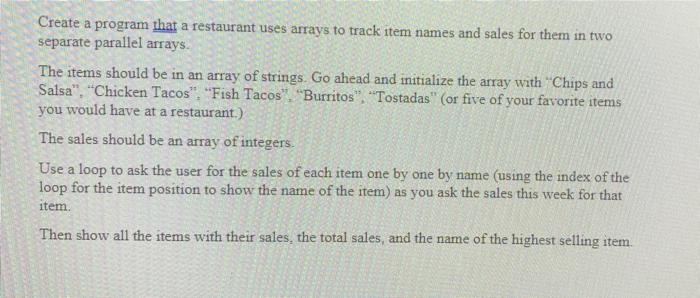 Solved Create a program that a restaurant uses arrays to | Chegg.com
