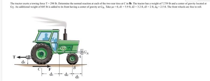 Solved The tractor exerts a towing force T 298 lb Determine Chegg com