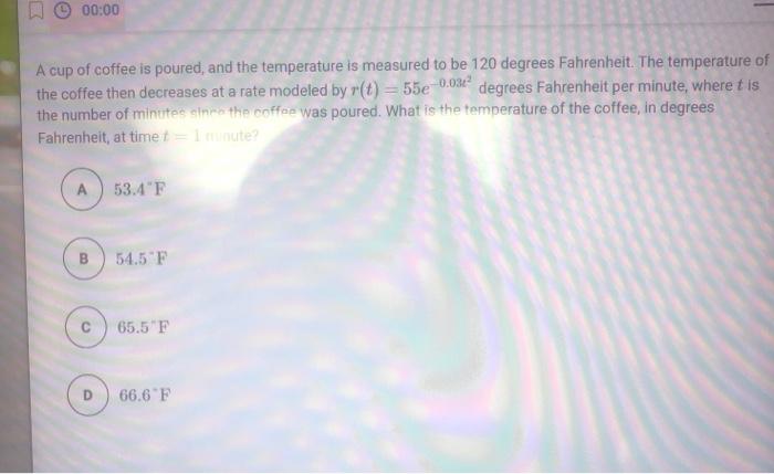 Solved 00 00 A Cup Of Coffee Is Poured And The Temperature Chegg Com