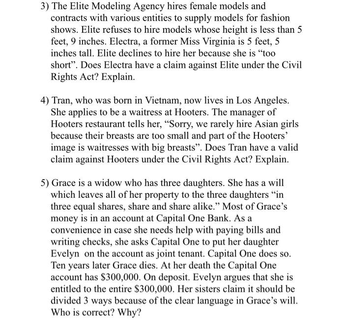 Solved 3 the elite modeling agency hires female models and chegg