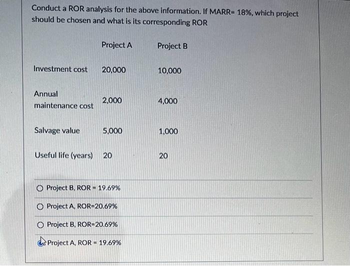 Solved Conduct a ROR analysis for the above information. If | Chegg.com