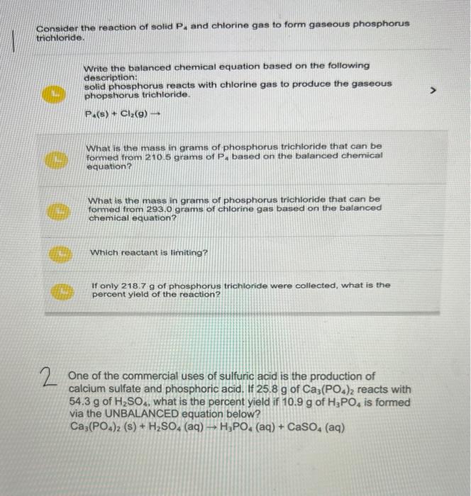 Solved Consider the reaction of solid P4 and chlorine gas to | Chegg.com
