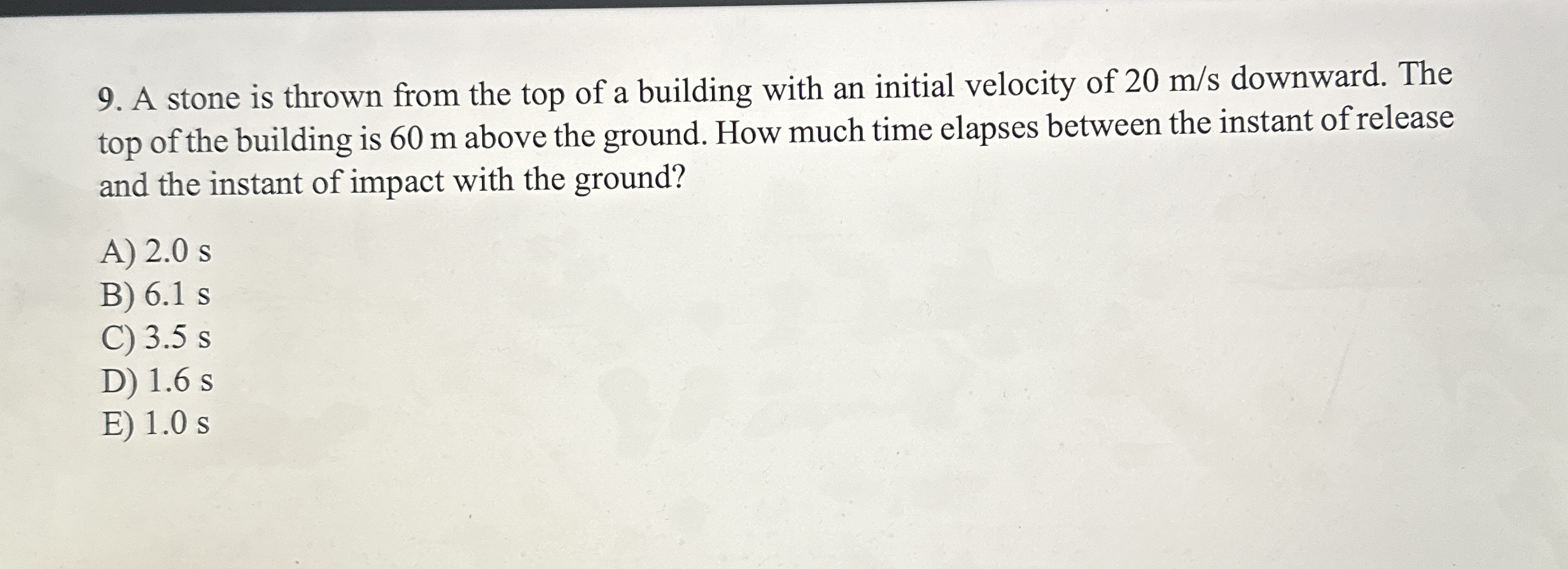 Solved A stone is thrown from the top of a building with an | Chegg.com