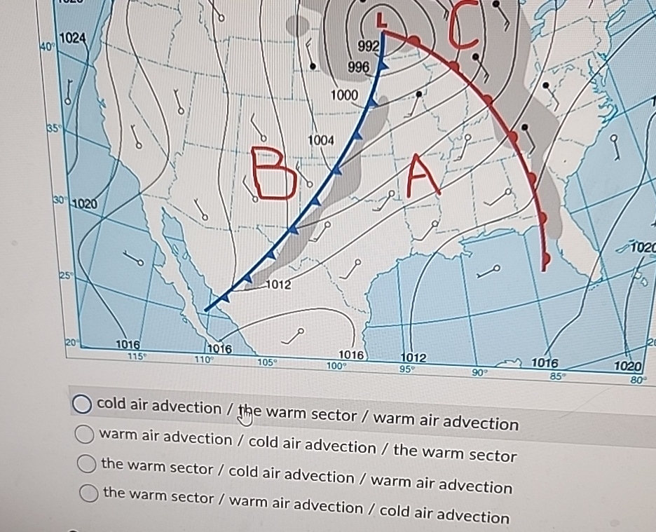 Solved cold air advection / ﻿the warm sector / ﻿warm air | Chegg.com