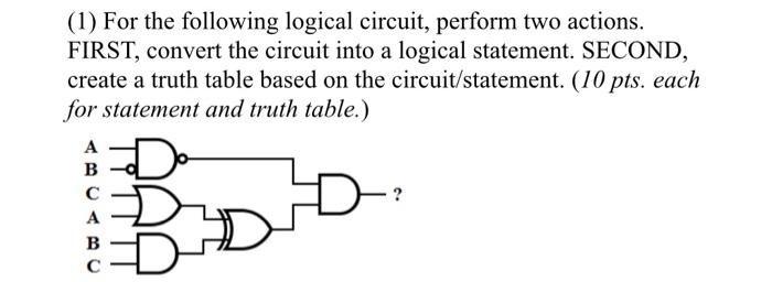 Solved (1) For the following logical circuit, perform two | Chegg.com