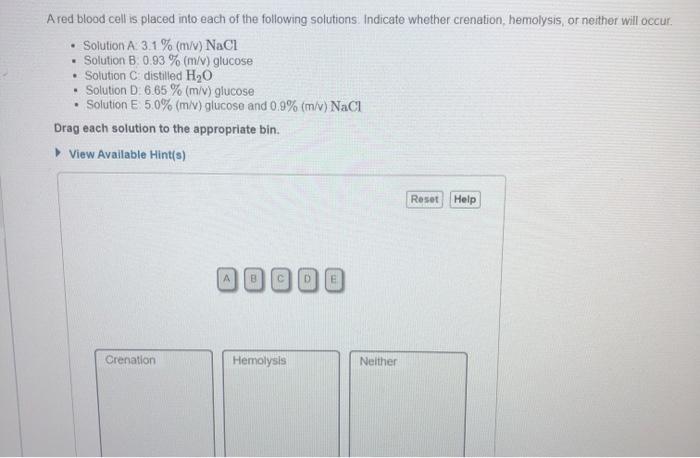 Solved . A red blood cell is placed into each of the | Chegg.com