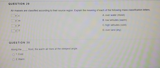 Solved QUESTION 31 Along The Front, Cold Air Is The | Chegg.com