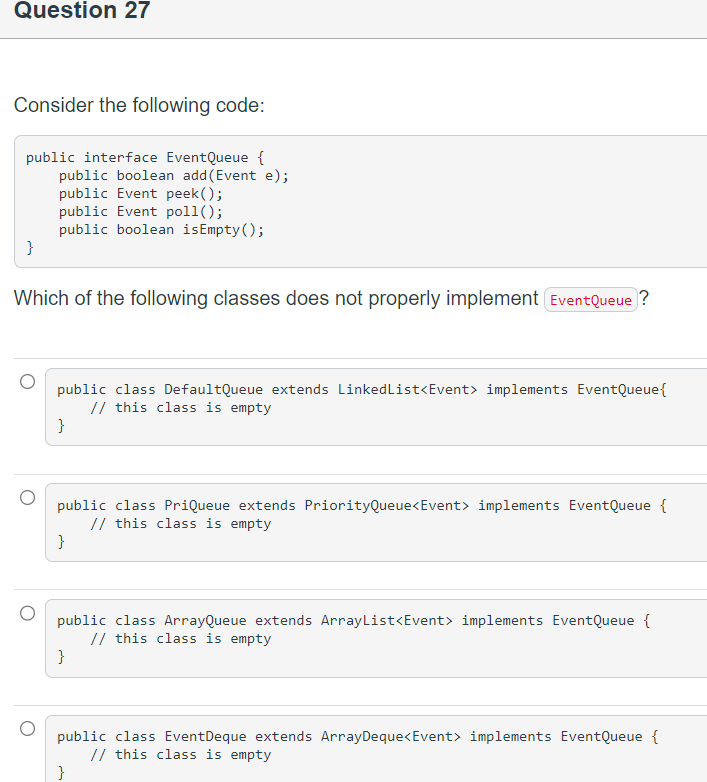 Consider the following code:public interface | Chegg.com