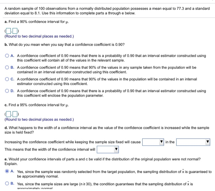 Solved A Random Sample Of 100 Observations From A Normally | Chegg.com