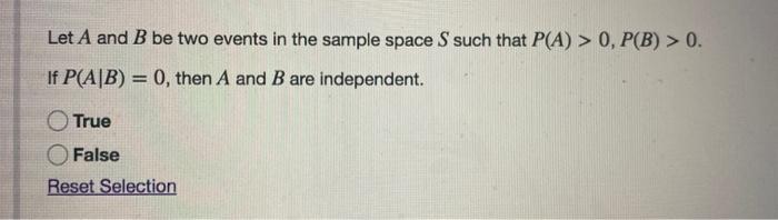 Solved Let A and B be two events in the sample space S such | Chegg.com